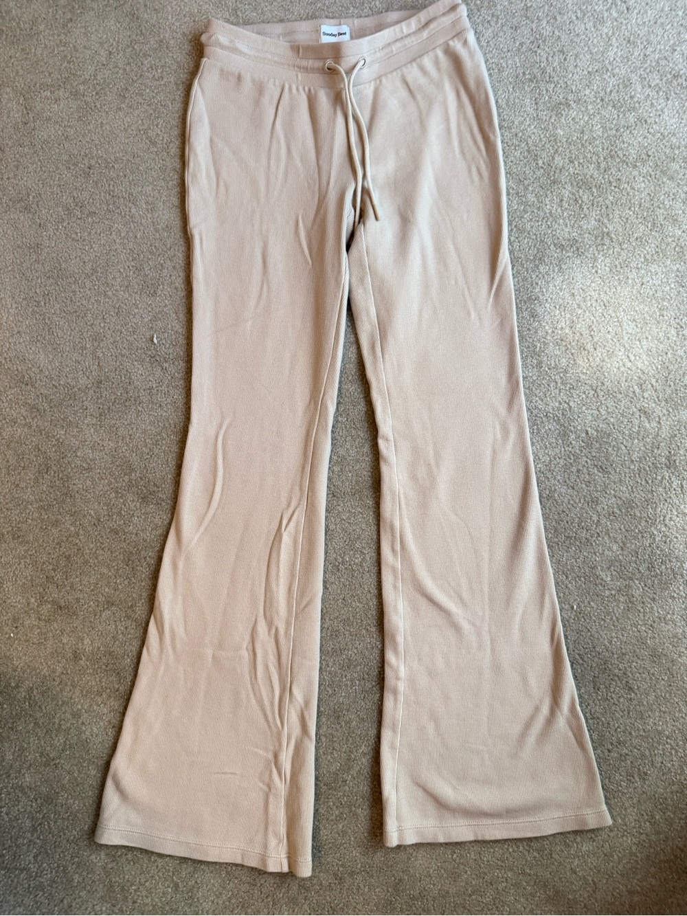 Aritzia Sunday Best Neutral Tan Ribbed Waistband Knit Pants